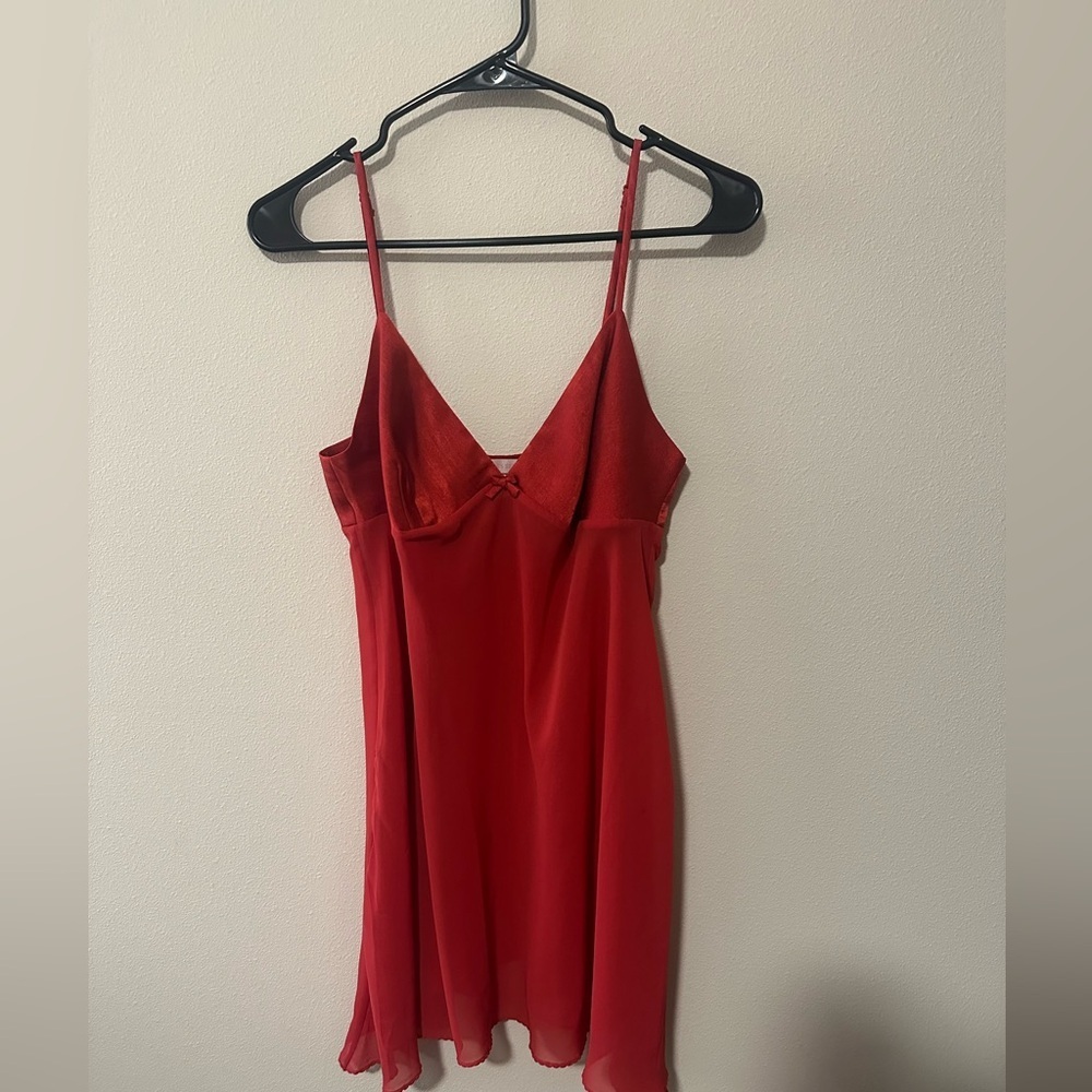 Y2K vintage Victoria’s Secret satin babydoll top bow detail red 1999 size medium - Picture 1 of 7